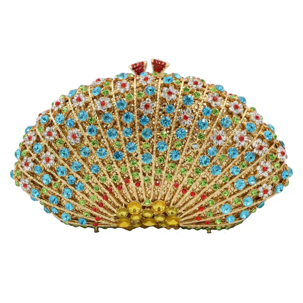 Bolsa de cena con diamantes en forma de ventilador transfronteriza bolsas de diamantes metálicas huecas bolsas de fiesta celebridades europeas y americanas reuniones anuales bolsas de mano de mujeres púrpura oscuro