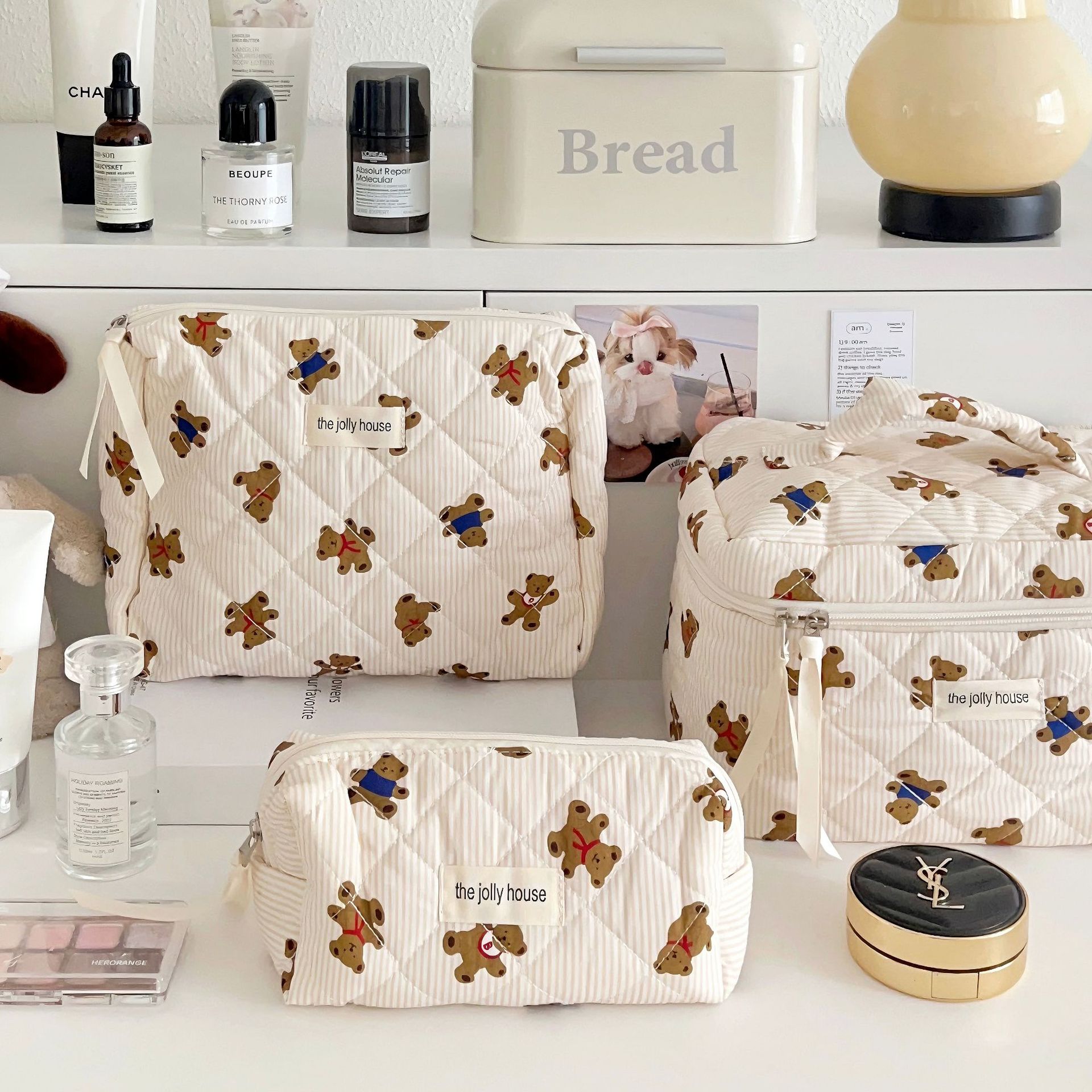 Versión coreana de la bolsa de cosméticos con lazo simple, bolsa de lavado de viaje portátil de gran capacidad, bolsa de almacenamiento de cosméticos para niñas