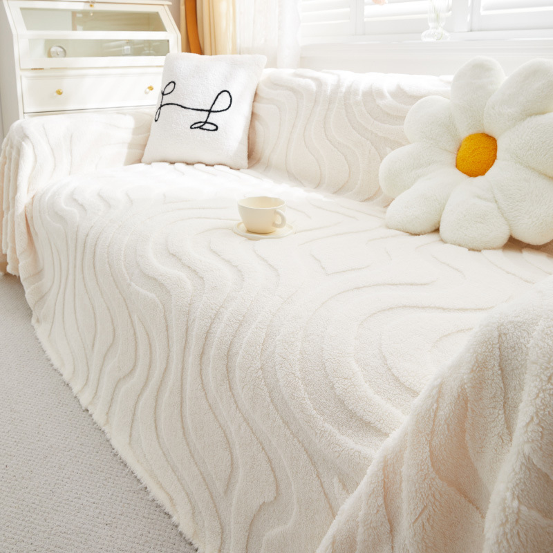 Sofa Slipcover 2026 Solid Color Cloth Simple Style Plush One-Piece Full Wrap Blanket_voghion.com