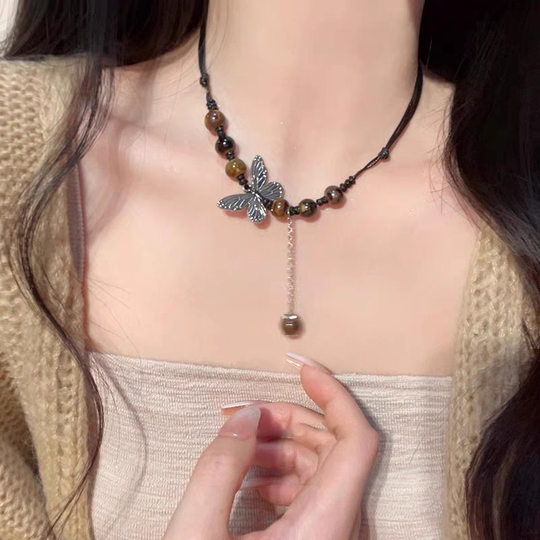 Ceramic Necklace New Chinese Ethnic Style Retro Ceramic Butterfly Beaded Clavicle Chain Advanced Sense Niche All-match Gift