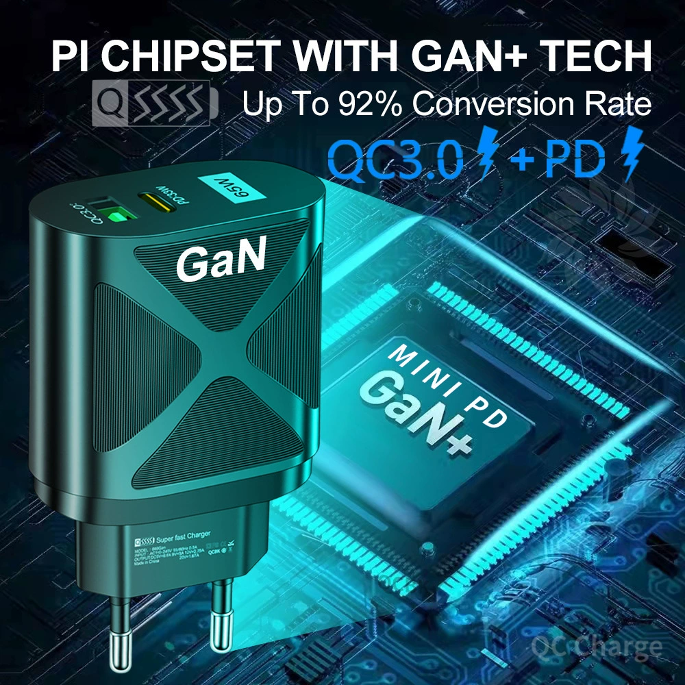 Qc3.0 GAN PD33W Нитрид увлажняющая мощность адаптер питания для мобильного телефона, европа-американский стандартный кабель зарядки III