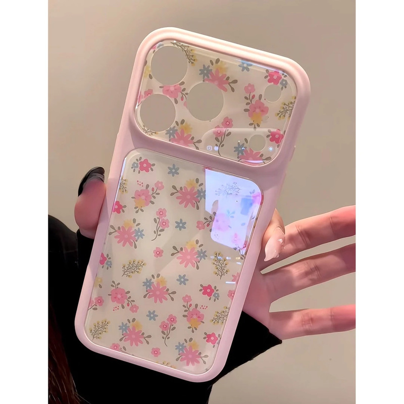 Large Window Blue Light Blocking Flower Design Suitable for Apple iPhone 16/17 Phone Case, Beautiful Cases for 15/14/13/12/11