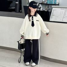 女童韩版秋季休闲风套装中大童宽松拉条撞色春秋新款学院风两件套