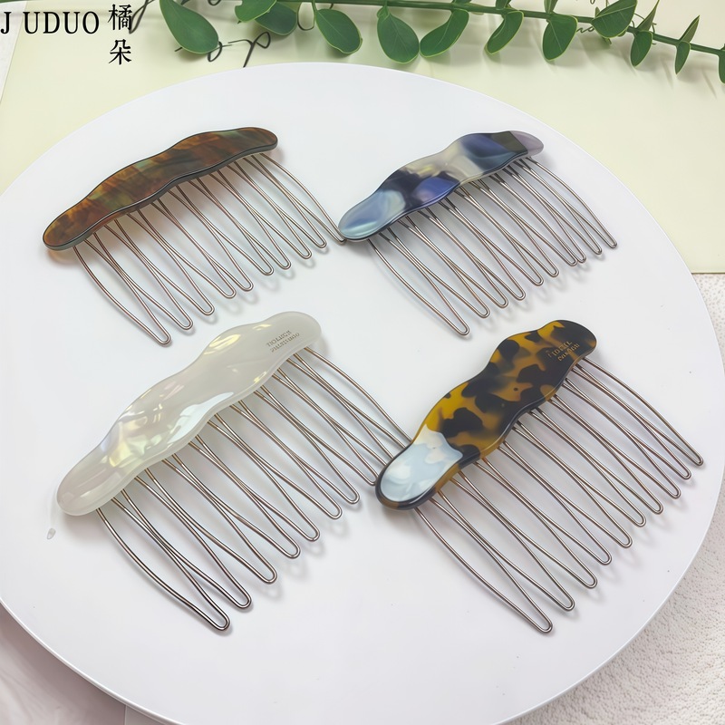 跨境醋酸条纹刘海碎发梳夹前额倒插梳子高级感发饰侧边发卡简约女|undefined