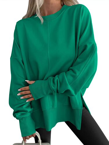 Europe and the United States cross-border Amazon TEMU hot loose hoodie side split stitching round neck batsleeve velvet top