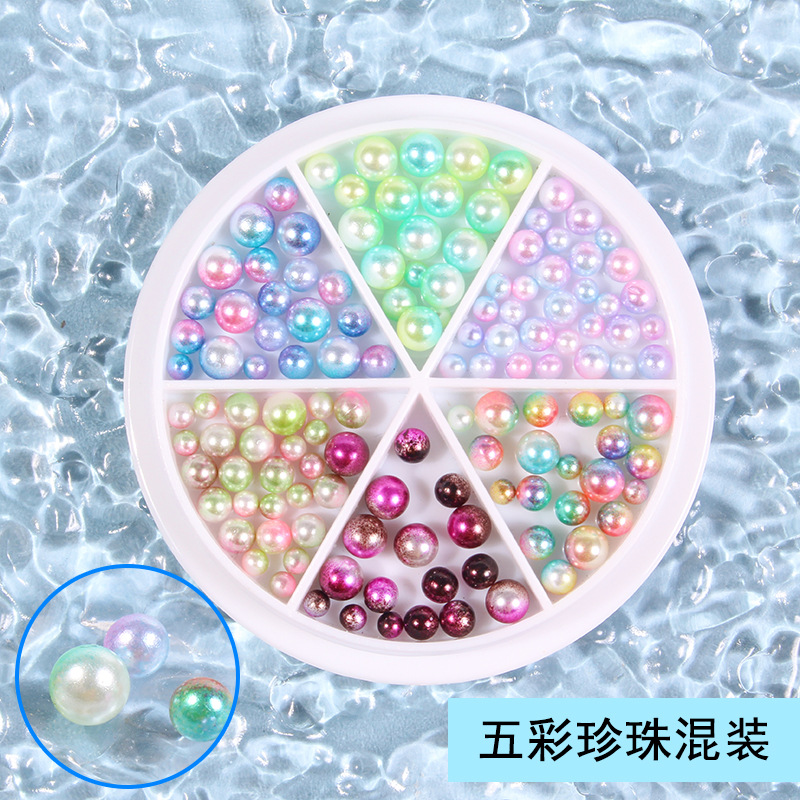 Joyería de uñas 6-rejilla de disco de metal mezclado remache especial en forma de diamante Aurora perla plana diamante joyería de uñas al por mayor