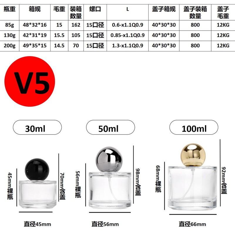 現物卸売り金銀黒円球蓋30ml 50ml 100mlガラス香水分注瓶携帯|undefined