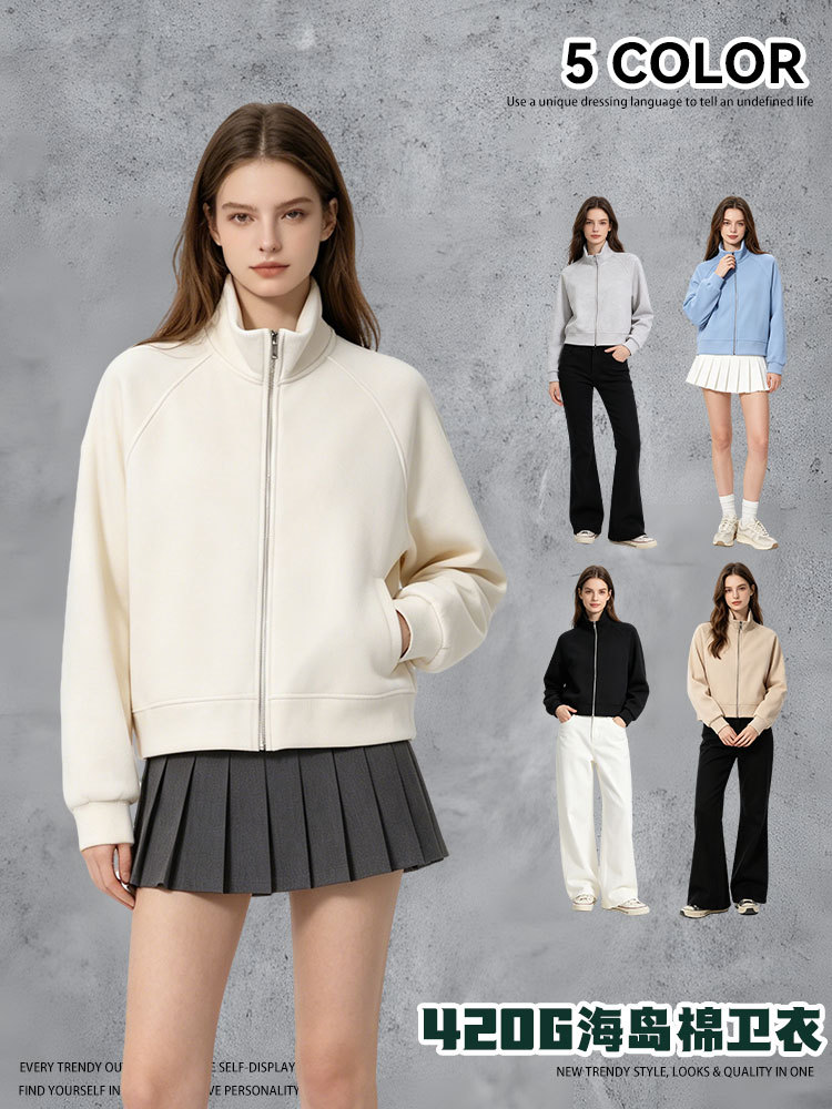 Otoño y invierno pesado 420g algodón isla de color sólido con cremallera de cuello corto chaqueta de moda de mujer con camisa suelta cálida de lana