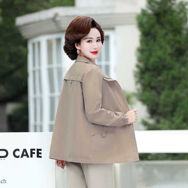 新款夹克上衣中老年女秋装风衣外套洋气大码休闲妈妈宽松氨纶|undefined