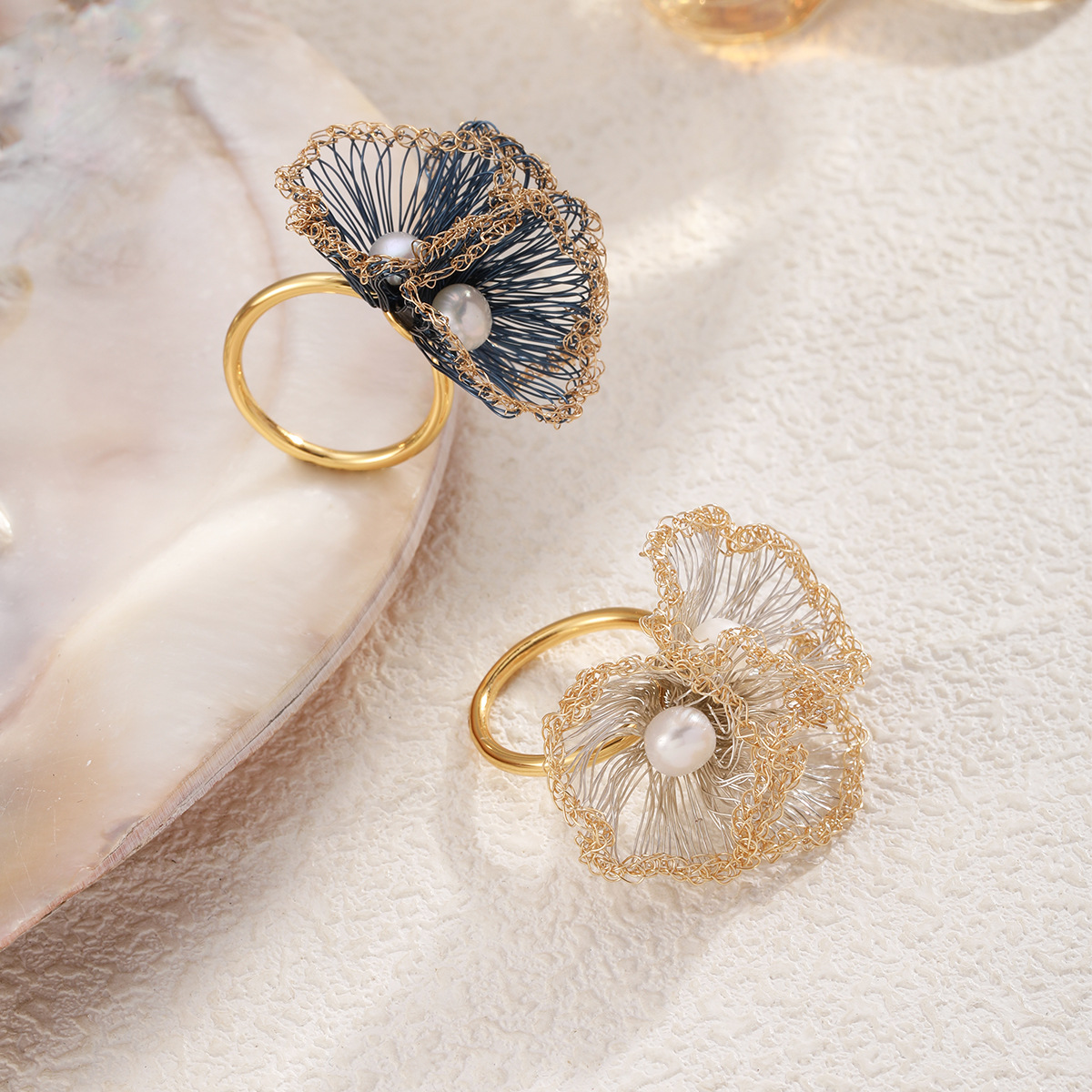 NALA Copper Wire Hand-woven Freshwater Pearl Adjustable Ring, Niche High-end Style, Non-fading Ring_voghion.com