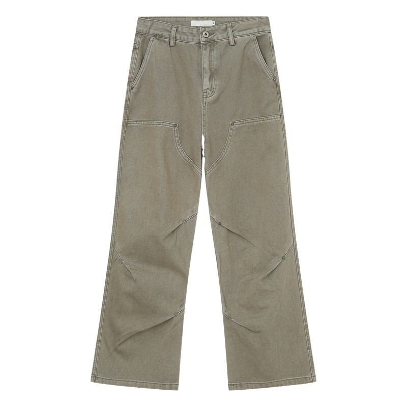 MTLClothes ropa de Hombre | 2023 cuatro estaciones nuevo vintage remache decorativo recto casual jeans hombres