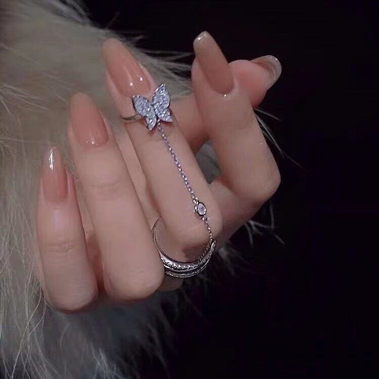 2022 New Women's Simple Butterfly Tassel Finger Ring Women's Niche Diamond Nail Fingertip Ring Index Finger Ring