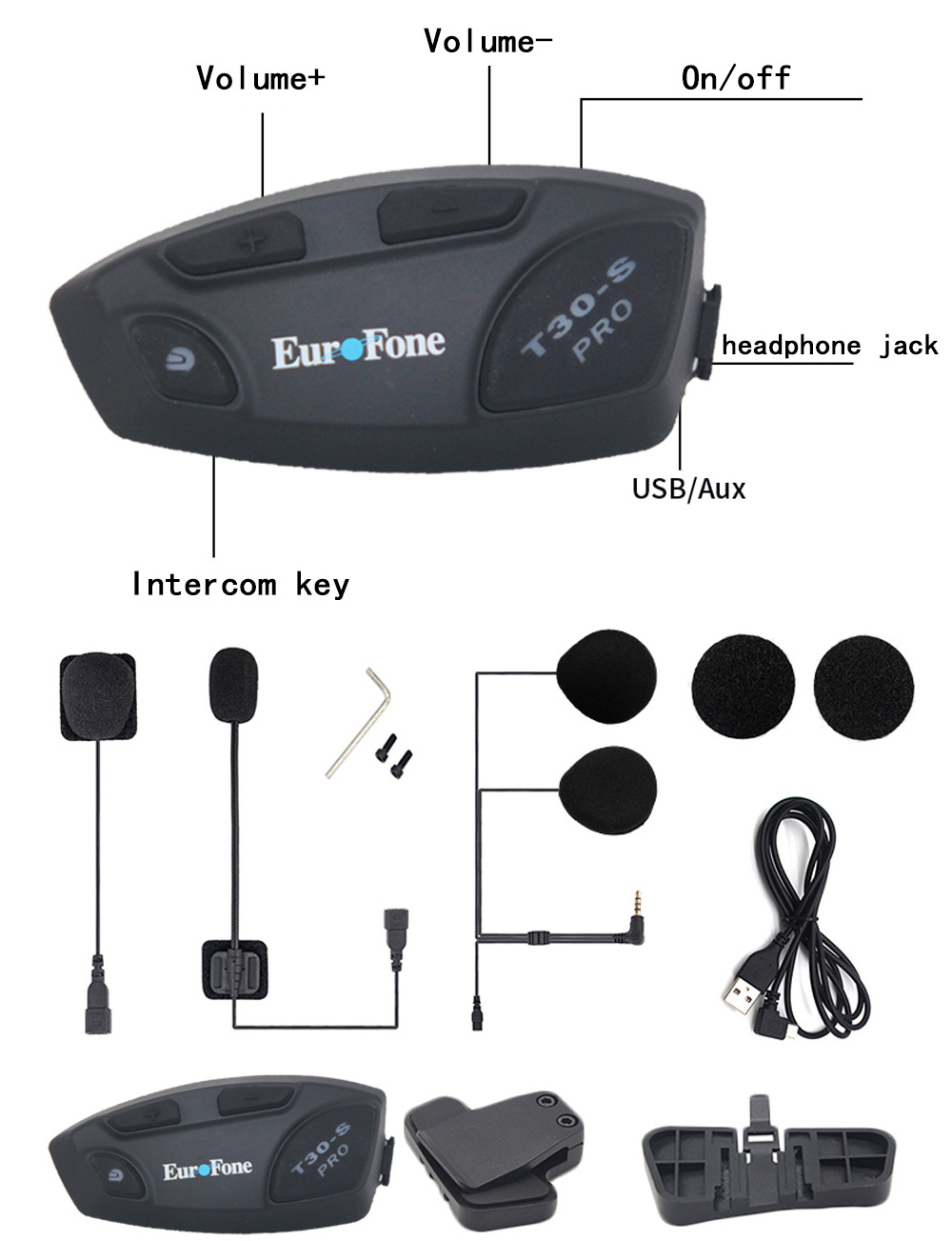 Factory Direct Supply T30S Helmet Bluetooth Headset 32-Person Intelligent Networking Group Intercom Motorcycle Riding Dedicated Cross-Border