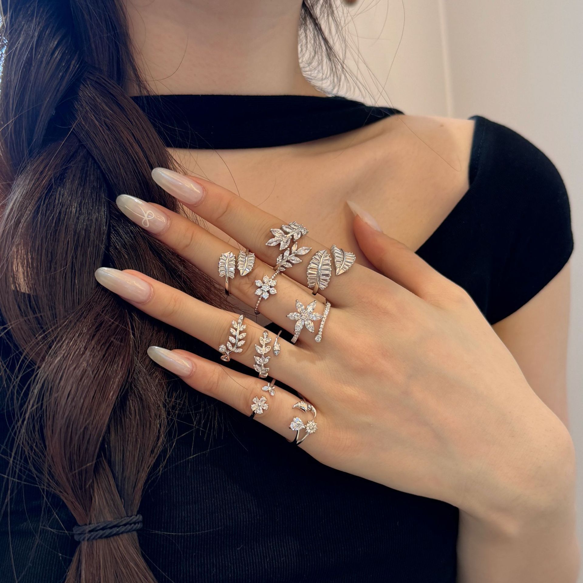 6g Weight Zircon Inlay Material Open Rings Classification Adjustable Ring Size 1 Piece Quantity Holiday, Daily Occasion 925 Sterling Silver Material Geometric Pattern Women's Gender Plating, Inlay Design Basic, Modern Style, Classic Style Style 925 Sterling Silver Zircon Geometric Open Rings 无