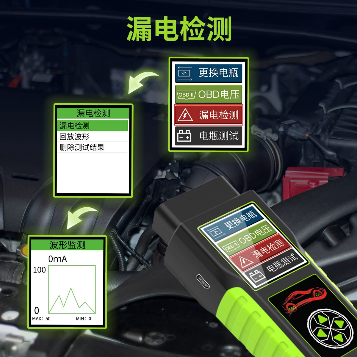 OBD Автомобильный аккумулятор Интеллектуальный детектор BT400 Диагностика цепи напряжения Многофункциональный анализатор неисправностей через границы