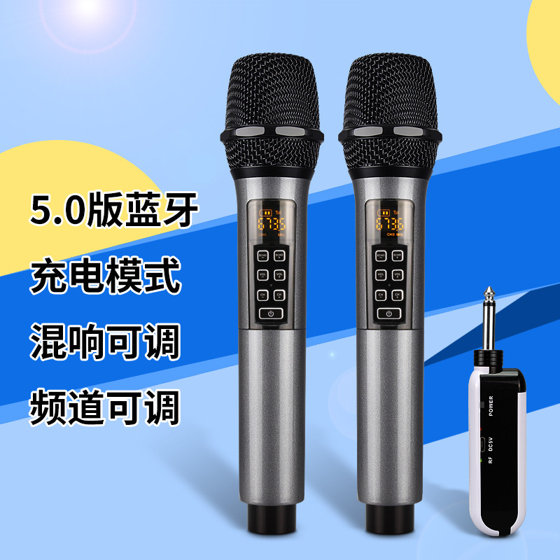 千云谷D300可调频多功能混响无线麦克风一拖二U段户外舞台家用K歌
