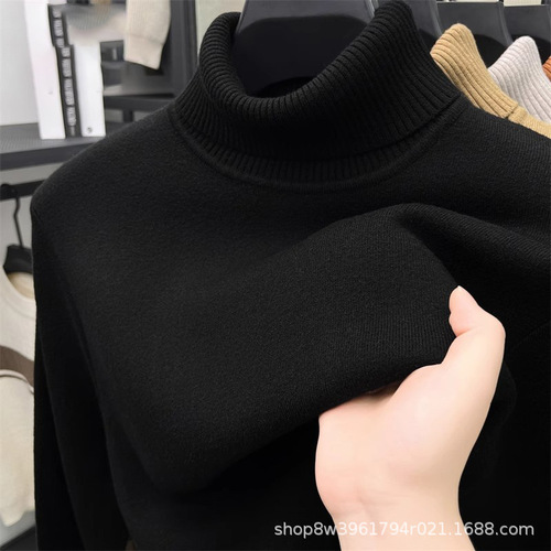 Wholesale running volume one velvet turtleneck sweater for men in autumn and winter plus velvet thick base shirt, warm sweater inside