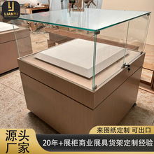 定制博物馆展柜展品木纹玻璃柜中岛柜古董展示柜四面玻璃文物展柜