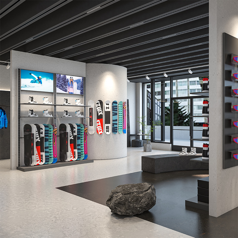 Tienda de ropa estante de exhibición estante de exhibición de artículos deportivos esquí de esquí estante de exhibición de ropa deportiva de hombre