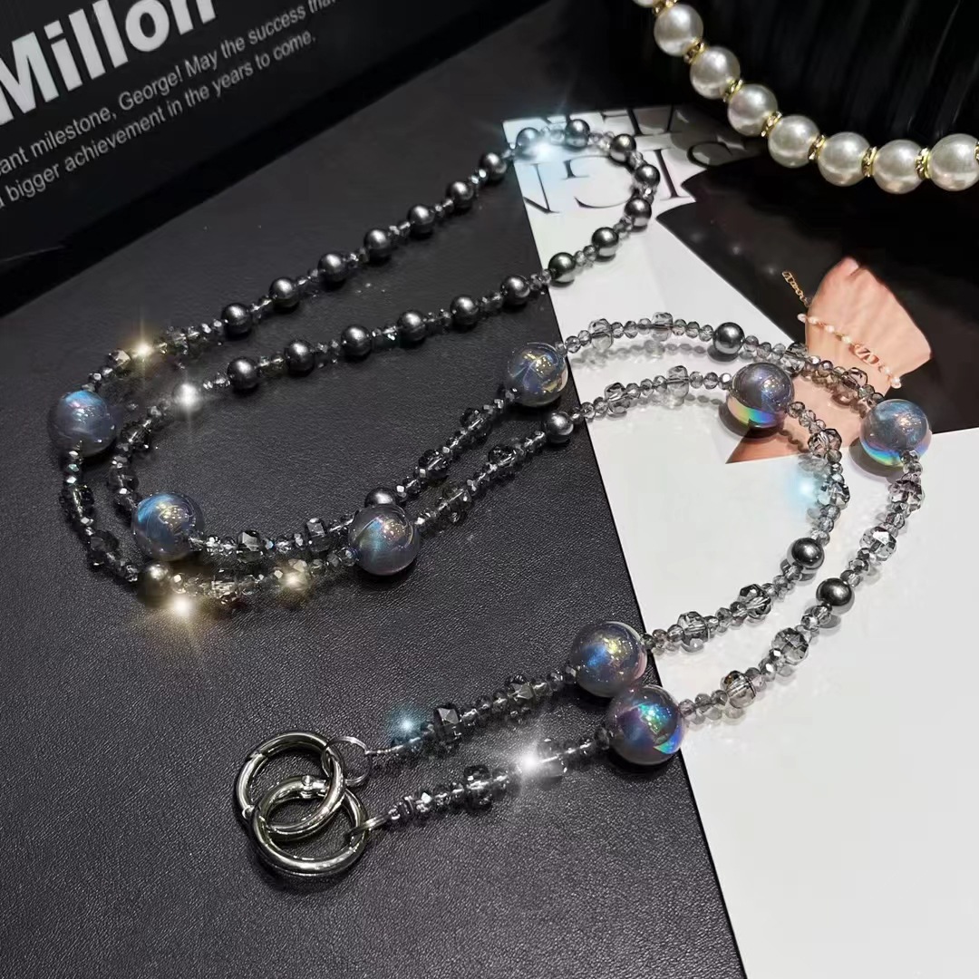 Cordón halter, cuentas redondas de colores de cristal, fragancia pequeña, perlas, cuentas de cristal, sentido avanzado, cadena de teléfono móvil, cadena de bolso, mujer