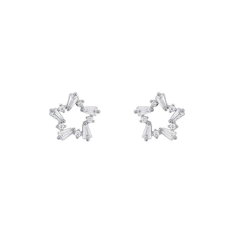 S Argento puro Zircone a cinque punte per donna, dolce, fresco, semplice, stella di lusso e orecchini_voghion.com