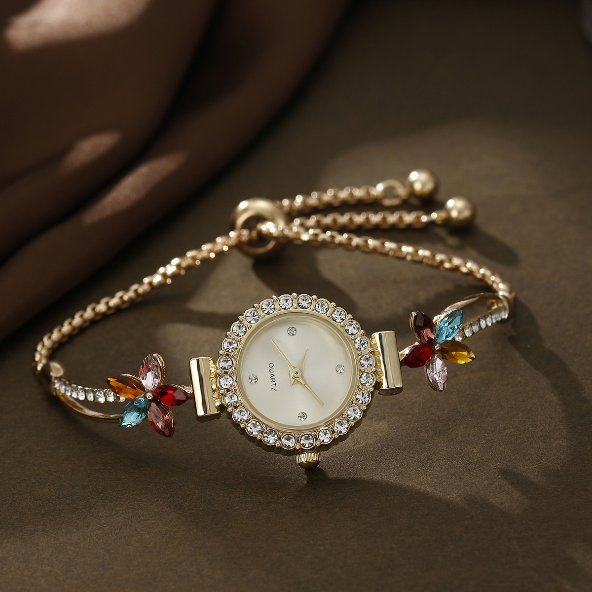 Buckle Buckle Style Round Dial Shape Sweet Flower Buckle Quartz Watch Women's Watches