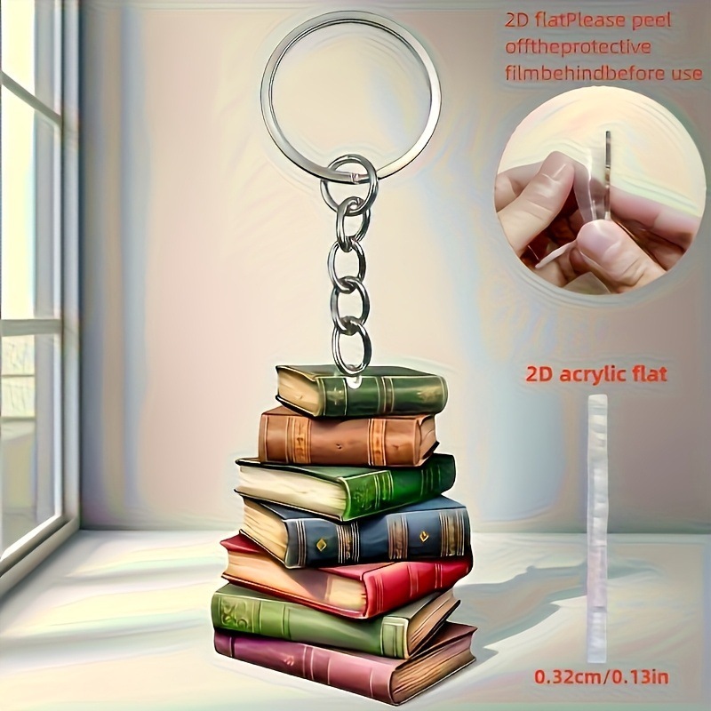 2D亚克力平面创意书本钥匙扣包包钥匙链汽车圣诞节装饰配件