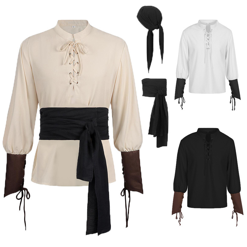 Man Sky Feather Man Pirate Costume suit Renaissance Shirt Medieval Vest Halloween Costume