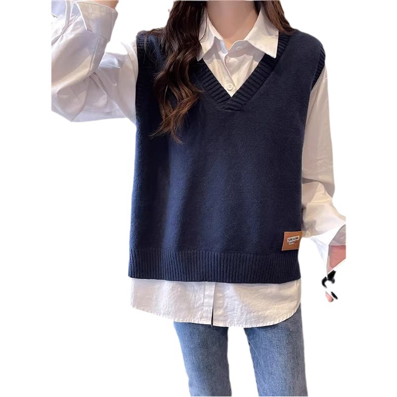 Chaleco de las mujeres de primavera y otoño 2023 nuevo suéter con cuello en V chaleco suéter interior suelto exterior delgado superior Otoño e Invierno image 1