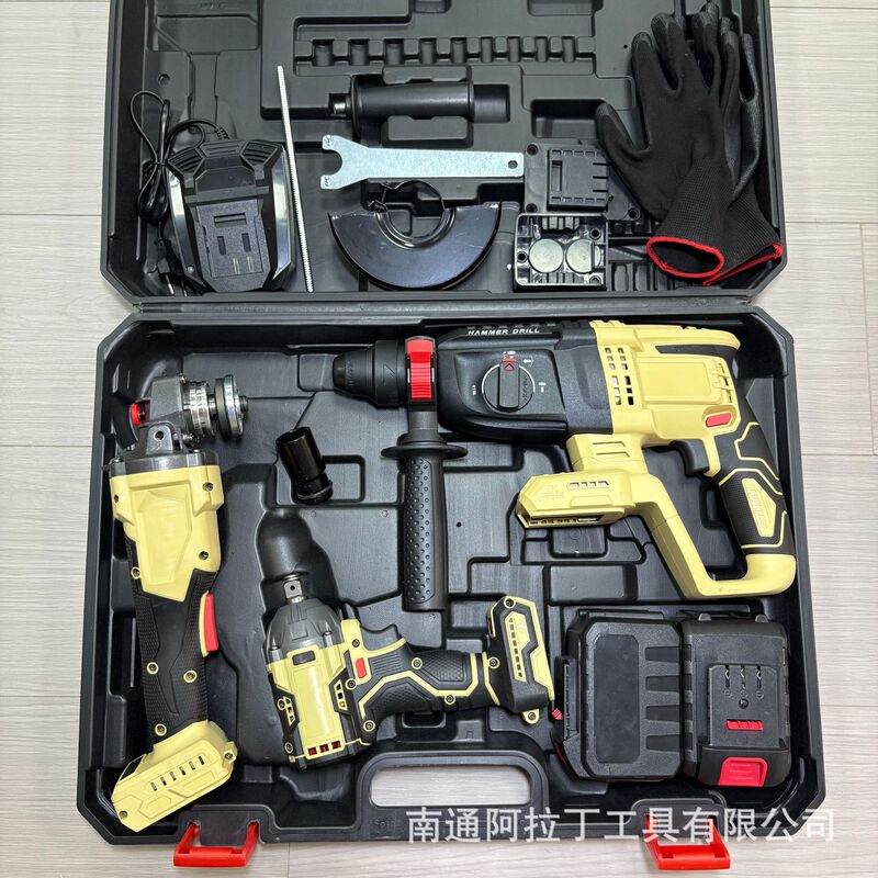 外贸跨境浅黄白色锂电无刷电动工具3件4件套100MM125MM角磨机可选|undefined