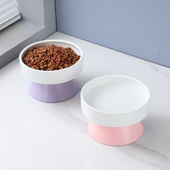 陶磁器のペットの碗の猫の碗の猫の飲み物の碗のかわいい茶碗の高い足の陶磁器のペットの碗はひっくり返しにくいです。