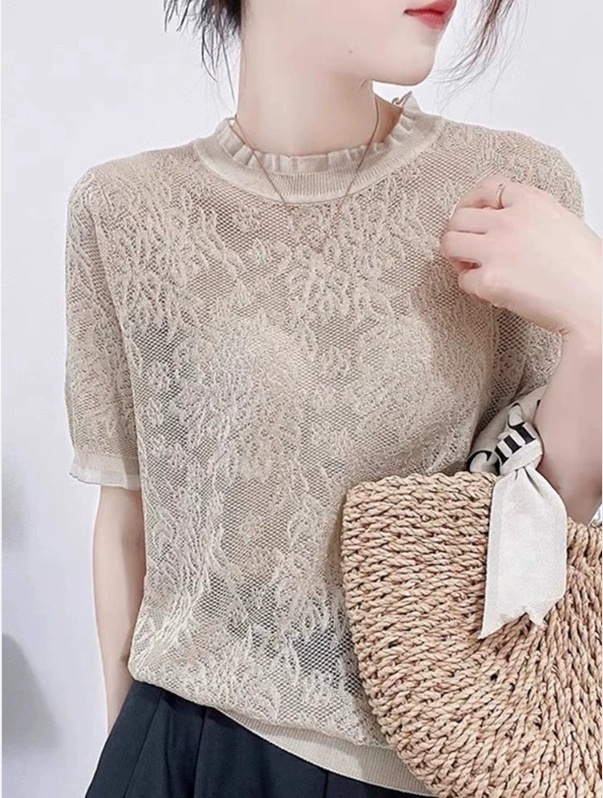 lace knitted summer light and thin breathable base body-friendly sweater, western style