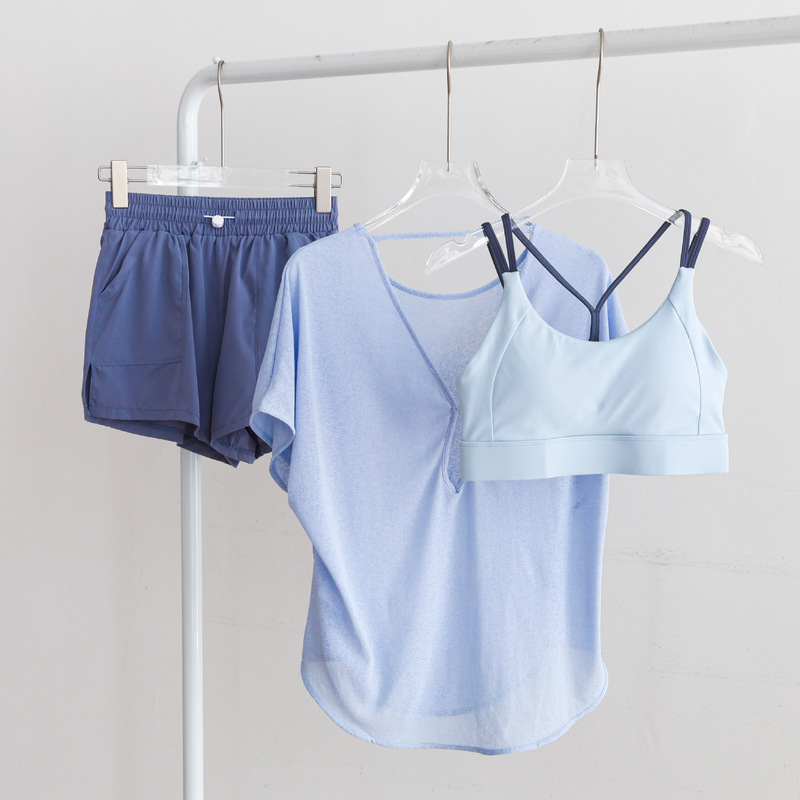 Summer fitness three-piece set: breathable, lightweight mesh yoga cover-up, push-up bra, high-waisted elastic sports training pants Summer fitness three-piece set: breathable, lightweight mesh yoga cover-up, push-up bra, high-waisted elastic sports training pants