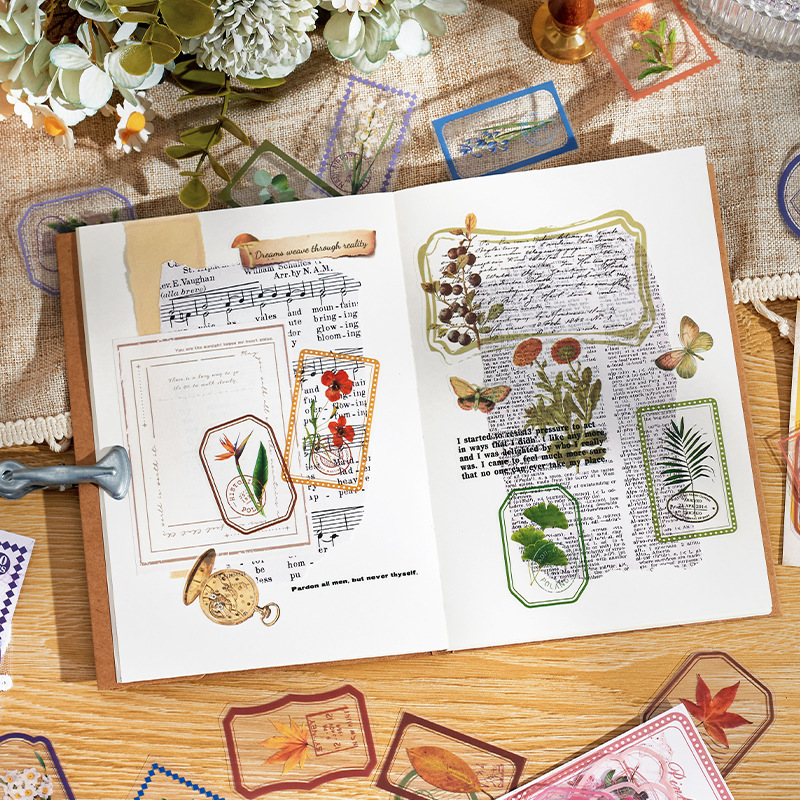 Serie de flores transparentes pegatinas de mascotas impermeables paquetes diy diario pegatinas de plantas retro transfronterizas pegatinas de flores