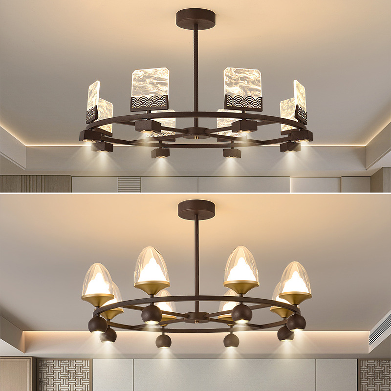 新中式餐厅吊灯饭店包间酒店包厢湘菜馆会所雅间带射灯中国风灯具