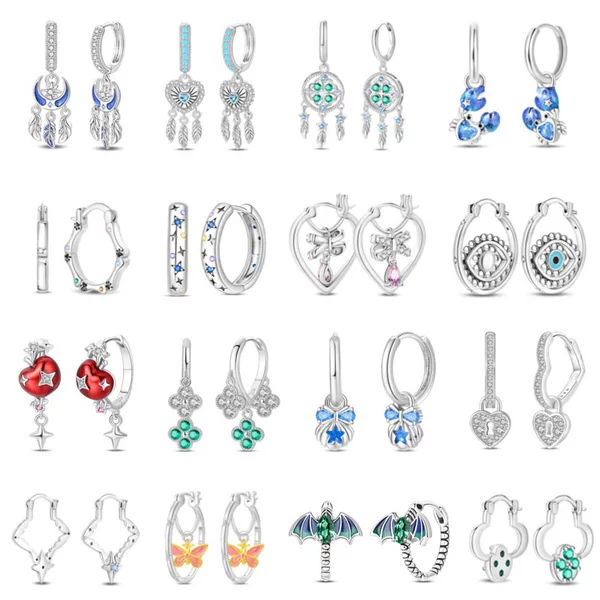 European and American ins-style earrings with insect, butterfly, four-leaf clover, and dreamcatcher designs, silver-plated copper, fashionable and trendy, cross-border supply