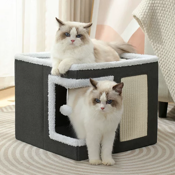 All-Season Cat Nest, Cat Villa, Foldableable Double-Layer Pet Nest, Cat Scratching Board Mat, Washable Cross-Border Special Belt