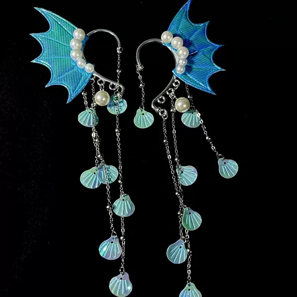 Mermaid ear clips, children's earrings, headwear, mermaid side clips, tassels, fairy Hanfu accessories, cute princess