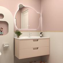 岩板陶瓷一体盆橡木浴室柜组合卫生间洗脸盆洗手台洗漱台卫浴柜