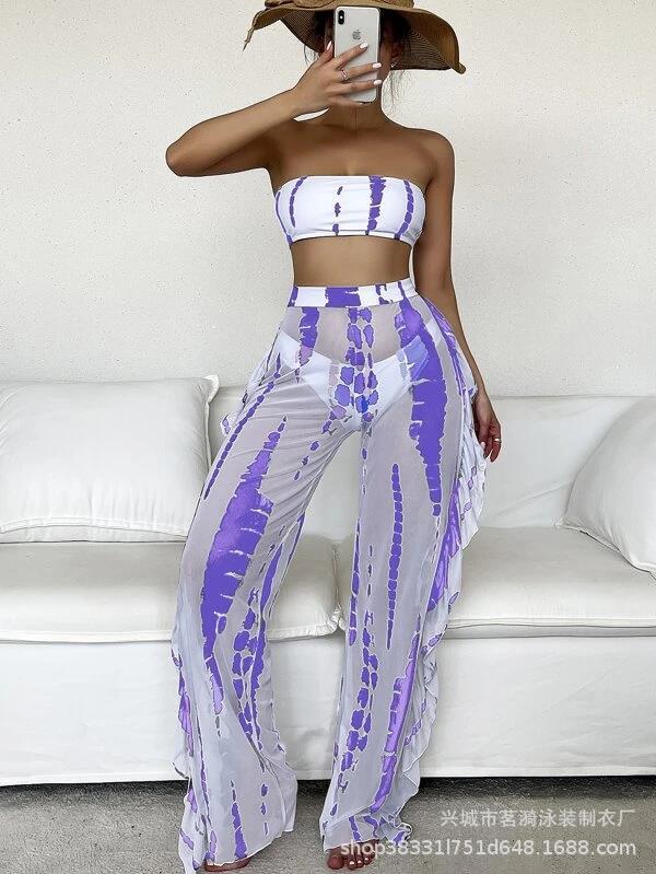 Mingyi nueva moda sexy europea y americana multi-color impreso split pantalones bikini traje de baño de las mujeres