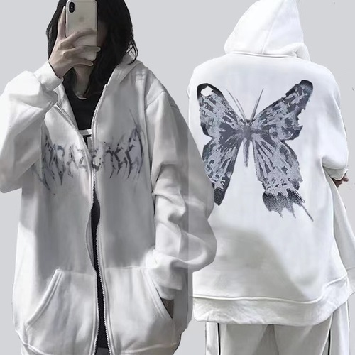 Hooded Sweatshirt with Zipper | Autumn/Winter European & American-Style Butterfly Design | Gothic-Inspired Sports Hoodie Coat