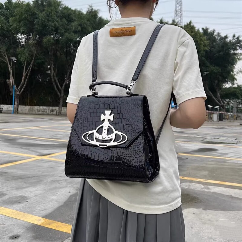 Empress-Style Crocodile Pattern Backpack for Women, Large Capacity Crossbody Bag, Sweet and Cool Ins Trendy Bag, Student Backpack