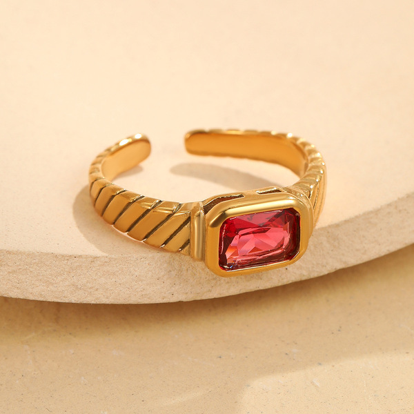 retro square one size ring with stone with zircon stainless steel