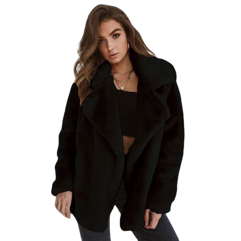 Vêtements pour femmes Manteaux en laine à revers en peluche pour femmes de style automne et hiver à la mode_voghion.com