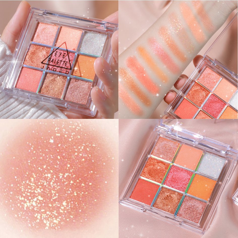 Sombra de ojos de nueve cuadrados de celebridades de Internet Super Fire Starry Sky Sparkle Sombra de ojos marrón anaranjado nacarado mate para principiantes baratos