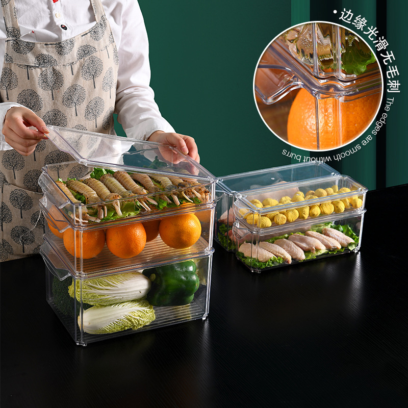 Nuevo transfronterizo PET caja de almacenamiento de refrigerador caja de almacenamiento de grado alimenticio transparente drenaje tapa de flip caja de huevos caja de bolinillos