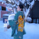 Improved Version of Japanese Kimono Women's Green Dress and Kimono Style for Photo and Travel Photography