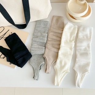 2025 Women's Socks for Outer Wear, Double-Needle Footed Socks, Long Knitted Korean Style Solid Color Calf Slouch Socks, All-Season Cotton Socks