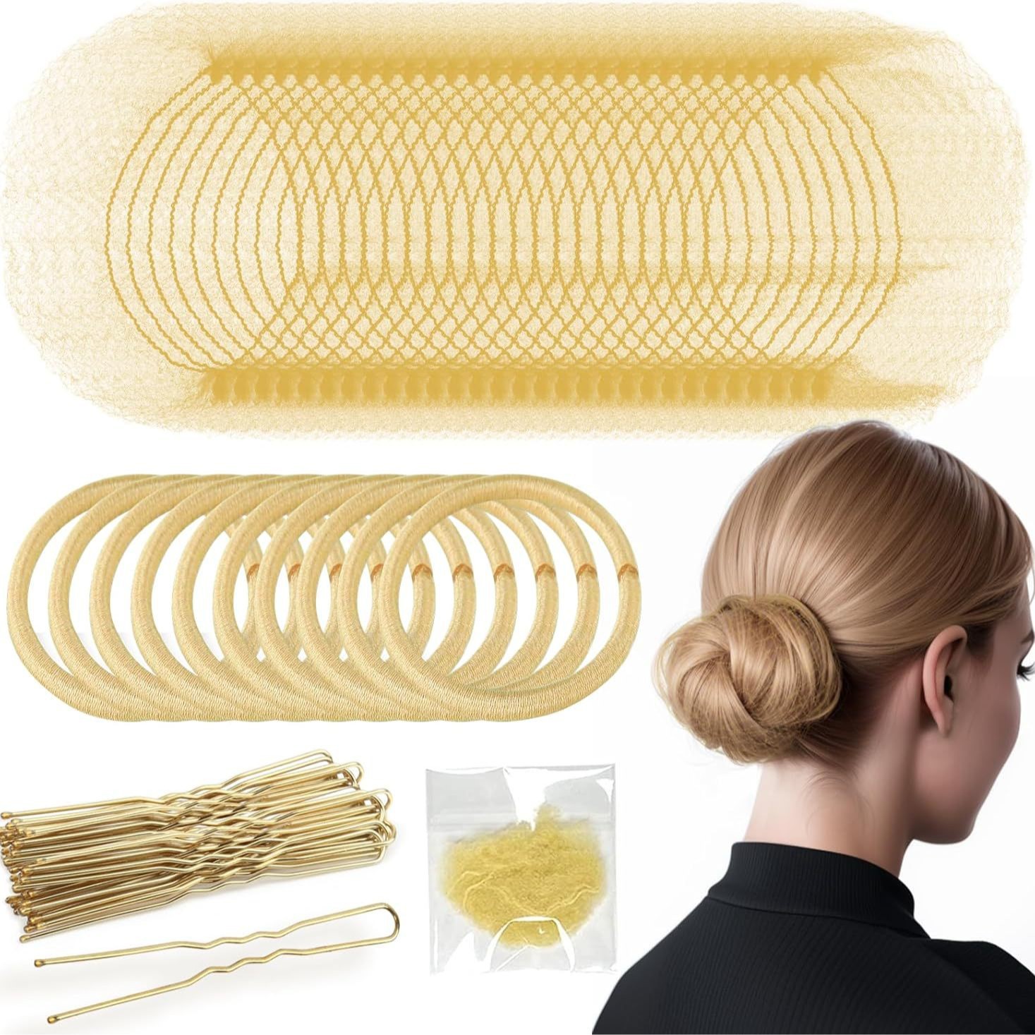 Cross-Border Hot-Selling 40 U-Shaped Clips, 10 Hair Ropes and Rubber Bands, 30 Hair Nets, Stewardess Ballet Hairpin Combination Set