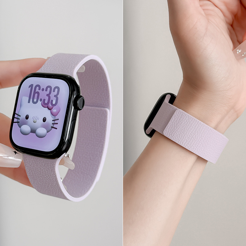 Suitable for Iwatch10 Apple Watch S10 Strap Applewatch9 Magnetic S8 Silicone Women's Lychee Leather Pattern